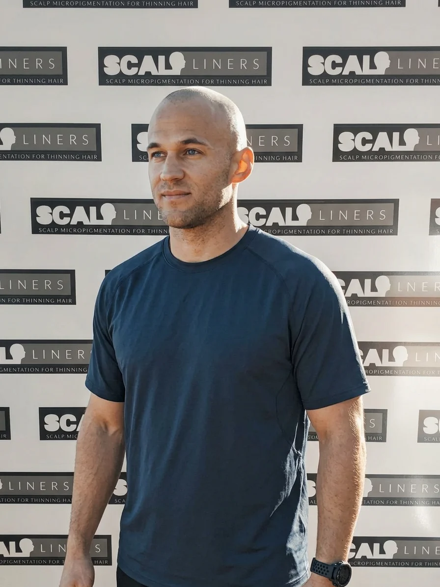 Men's full head scalp micropigmentation result Kent — Billy after SMP treatment at ScalpLiners Whitstable