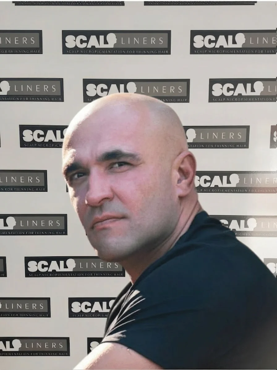 Sammy after scalp micropigmentation at ScalpLiners — natural SMP result Kent